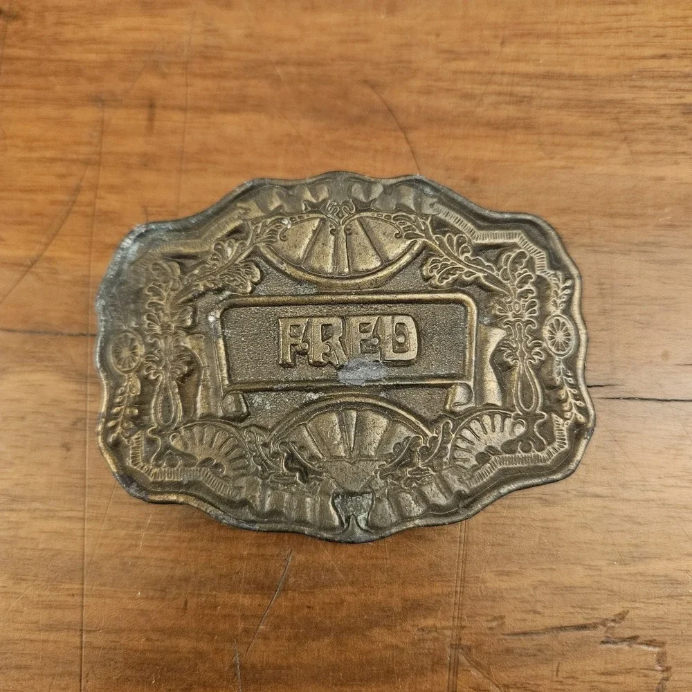 Vintage‎ Oden Inc Brass Bronze Belt Buckle Customized Name FRED